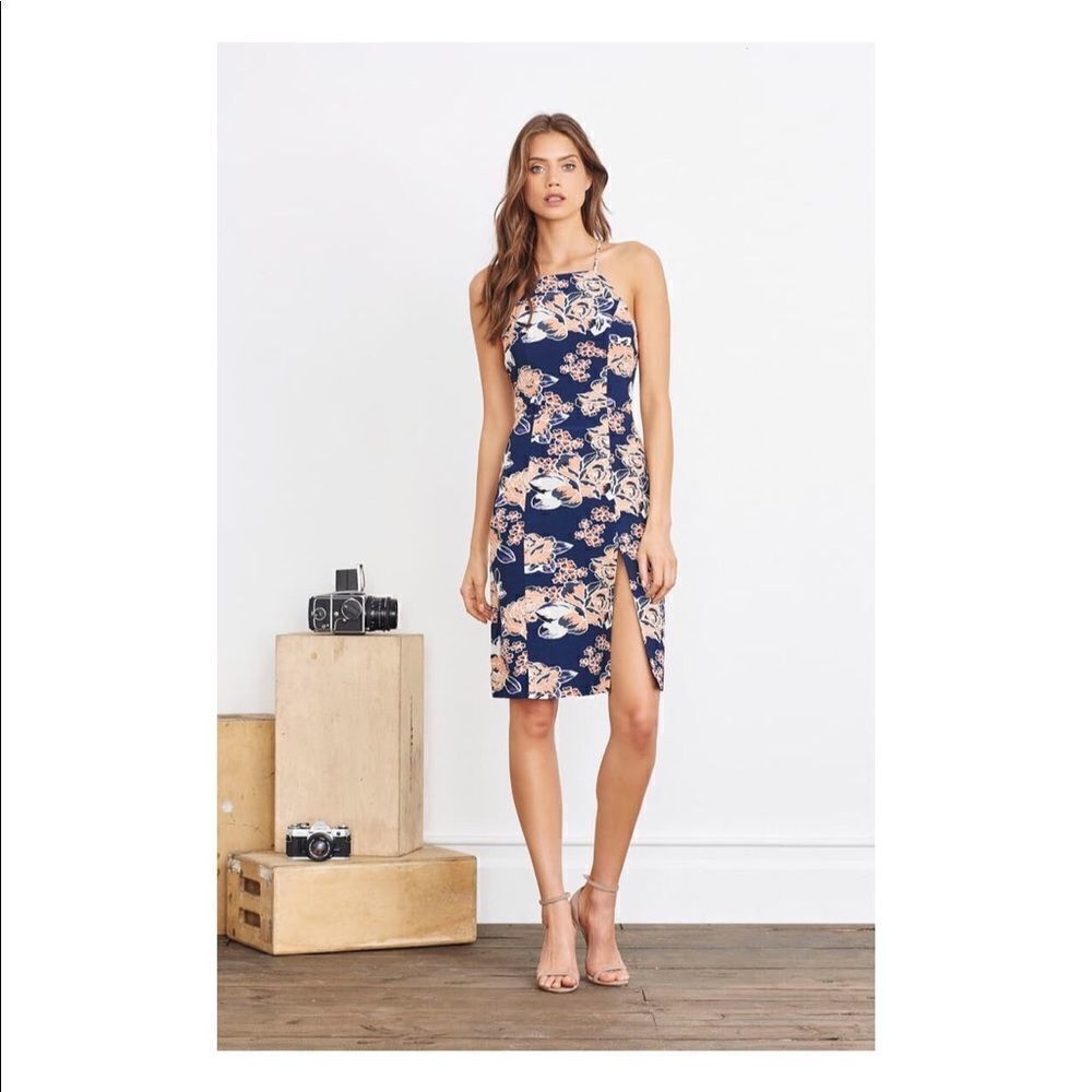 LOVERS + Friends Sexy Crossback Floral Midi Dress With Slit